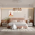 Cozy Kids Room With Pink Headboard Stuffed Toy Decorative Painting And Chandelier