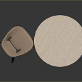 Minimalist Modern Round Wooden Table With Marble Base And Light Brown Curved Chair