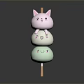 Cute Stacked Round Food with Pink Rabbit Head and Smiling Faces on Wooden Stick