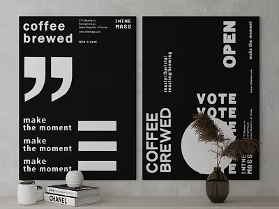Coffee Themed Posters Featuring Brewed Text Open Vote And Design Elements 3d model