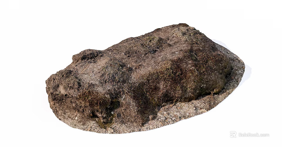 Natural Moss Covered Stone and Rustic Wood with Gravel Base in Outdoor Scene 3d model 