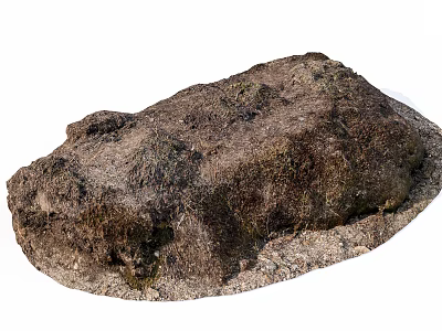 Natural Moss Covered Stone and Rustic Wood with Gravel Base in Outdoor Scene 3d model