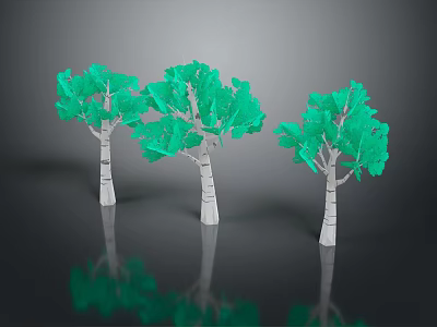 Cartoon Style Trees With Green Leaves And White Trunks In Paper Art Design 3d model