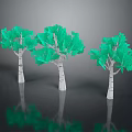 Cartoon Style Trees With Green Leaves And White Trunks In Paper Art Design