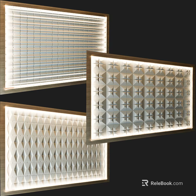 Modern Decorative Translucent Panels With Textured Patterns And Wooden Frame 3d model 