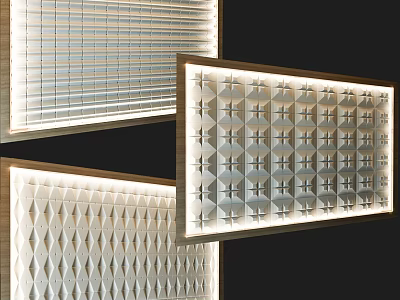 Modern Decorative Translucent Panels With Textured Patterns And Wooden Frame 3d model