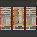 Cartoon Scene of a Brick House with Red Pillars Wooden Doors and Windows