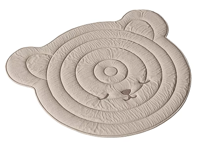 Light Beige Bear Head Shaped Rug with Concentric Circle Texture and Stitched Eyes and Nose 3d model