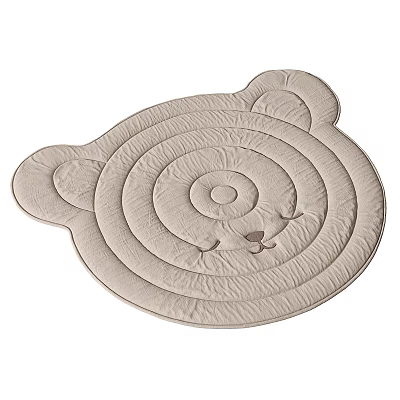 Light Beige Bear Head Shaped Rug with Concentric Circle Texture and Stitched Eyes and Nose 3d model
