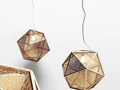 Geometric Gold Pendant Lights With Intricate Laser Cut Patterns For Modern Interiors 3d model