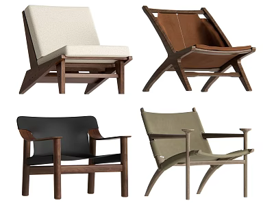 Modern Accent Chairs in Various Styles with Upholstered Seats Wooden Frames and Armrests 3d model