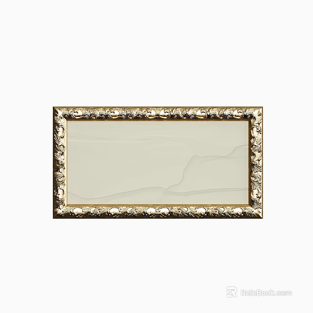 Decorative Rectangular Mirror With Golden Floral Pattern Frame And Elegant Design 3d model 