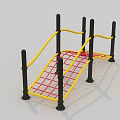 Colorful Climbing Playground Equipment With Yellow Rails Red Net And Black Posts