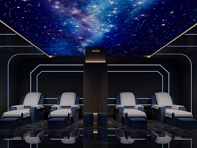 Modern SPA Sauna Room With Starry Sky Ceiling Blue Lighting And White Lounge Chairs 3d model