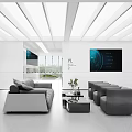 Modern Reception Area With Comfortable Sofa Green Plants And Stylish Reception Desk