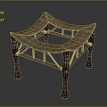 Traditional Wooden Stool Featuring Curved Seat Carved Legs And Crossed Support Structure