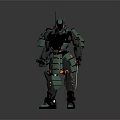 Futuristic Green Samurai Warrior in Mechanical Armor Holding Long Sword Standing Pose