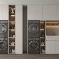 Modern Bathroom Cabinetry With Washer Dryer Storage Shelves And Sink