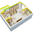 Well Organized Store Interior With Wooden Shelves Yellow Walls Bright Lighting And Category Sections