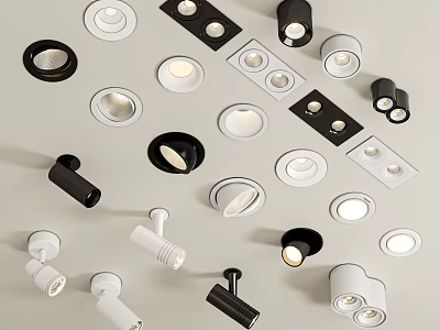Downlights and Spotlights with Modern Design Various Styles Black White Colors 3d model