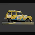 Yellow Model Car With Colorful Decals Roof Rack And Transparent Display Base