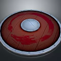 Viking Style Round Shield With Wooden Red Patterned Surface And Silver Metal Dome Rivets
