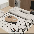 Modern Cream Sofa And Wooden Coffee Table Set With Cushions In Living Room Natural Light