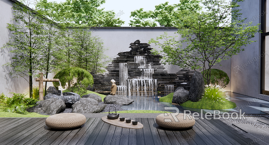 Modern courtyard courtyard rockery water feature model