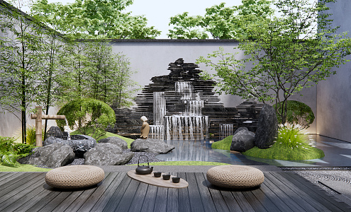 Modern courtyard rockery water feature 3d model