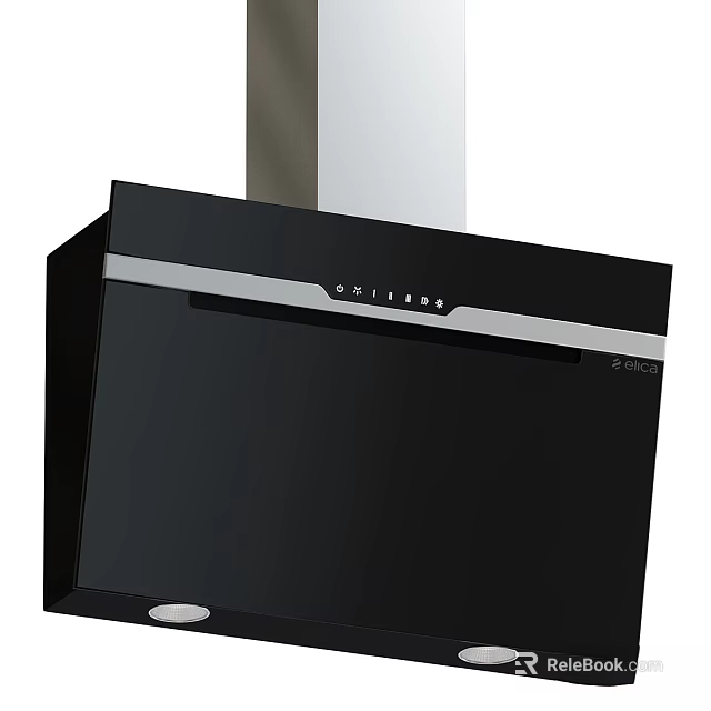 Sleek Modern Black Range Hood Featuring Silver Trim and Control Panel 3d model 