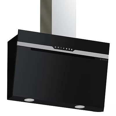 Sleek Modern Black Range Hood Featuring Silver Trim and Control Panel 3d model