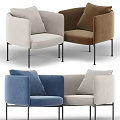 Modern Beige Single Seater Sofa With Soft Fabric Cushion Armrest And Metal Legs Design