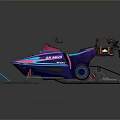 Futuristic Purple Blue Snowmobile With Sleek Design Tracks Handlebars And LED Lights