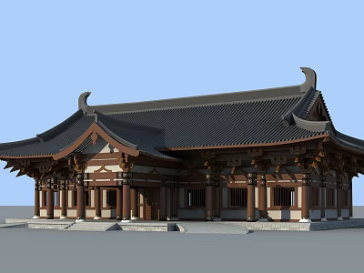 Traditional Ancient Chinese Architecture With Curved Eaves Wooden Beams And Black Tiled Roof 3d model
