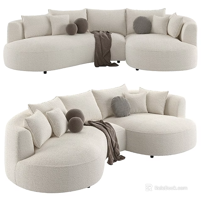 Modern Sectional Sofa with Soft Textured Fabric Decorative Pillows and Cozy Throw Blanket 3d model 