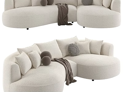 Modern Sectional Sofa with Soft Textured Fabric Decorative Pillows and Cozy Throw Blanket 3d model