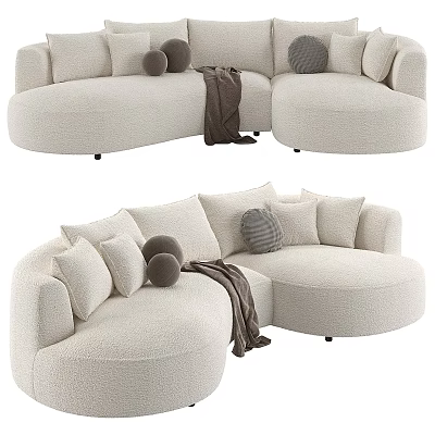 Modern Sectional Sofa with Soft Textured Fabric Decorative Pillows and Cozy Throw Blanket 3d model