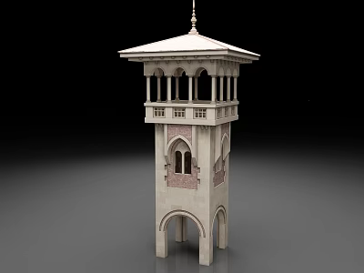 Classical Multi Level Stone Tower With Pavilion Roof Arched Windows And Balcony 3d model