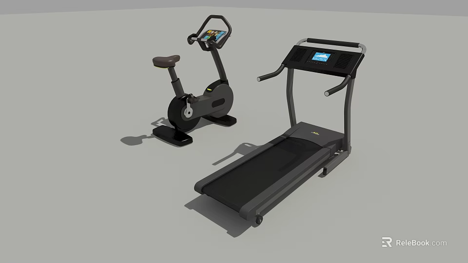 Modern Fitness Equipment Treadmill and Exercise Bike with Digital Display for Home Gym Training 3d model 