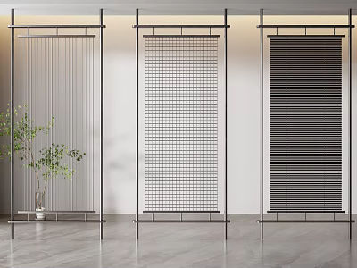 Modern Room Dividers With Vertical Slats Grid And Horizontal Patterns For Interior 3d model