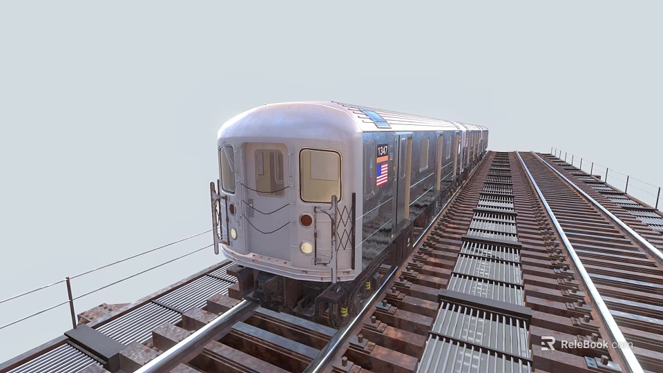Silver Passenger Train With Large Glass Windows And Multiple Carriages On Railway Tracks 3d model 