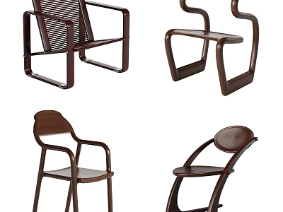 Modern Wooden Single Chairs With Various Contemporary Designs And Unique Backrests 3d model