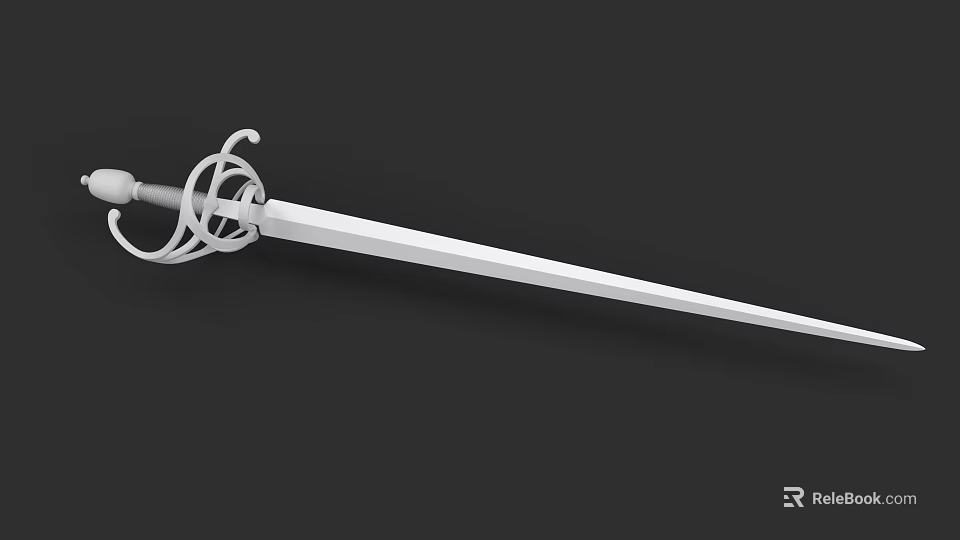 Medieval Sword With Long Slender Blade And Intricate Metal Hilt Design 3d model 