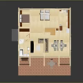 Cartoon Style Wooden House Model With Interior Structure Balcony And Bedroom Elements