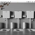 Modern Bathroom Interior with Wall Mounted Toilet Tanks and Squat Toilets with Decorative Plants
