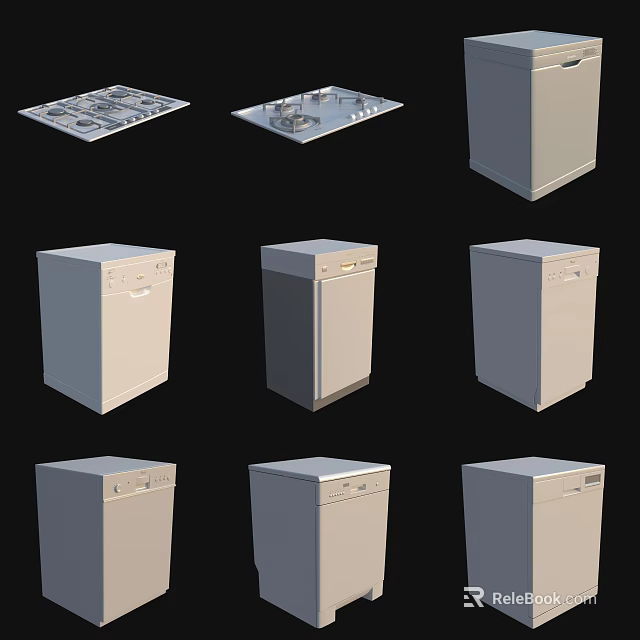 Various Types Of Modern Kitchen Appliances Including Stovetops And Dishwashers 3d model 