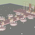 Elegant Wedding Stage With Pink Backdrop Crystal Hangings And Flower Decorations
