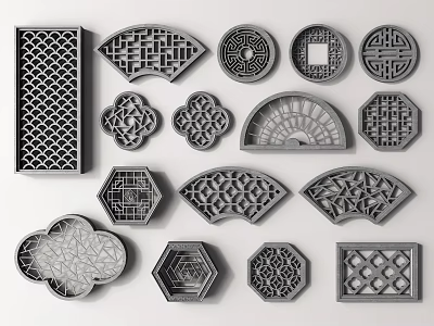 Traditional Chinese Lattice Windows with Various Geometric Shapes and Intricate Patterns for Home Decor 3d model