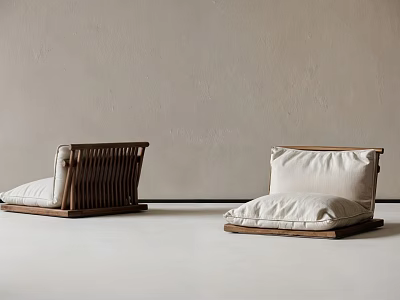 Modern Wooden Frame Low Seating With Light Beige Cushions And Minimalist Design 3d model