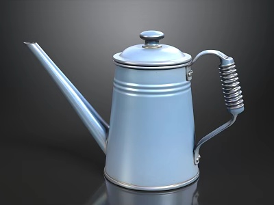 Blue Metal Watering Can With Spring Handle And Spout Design 3d model